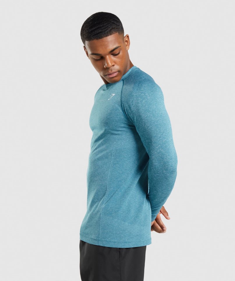 Men's Gymshark Vital Seamless Light Long Sleeve T-Shirts Turquoise | CA 8D75A0